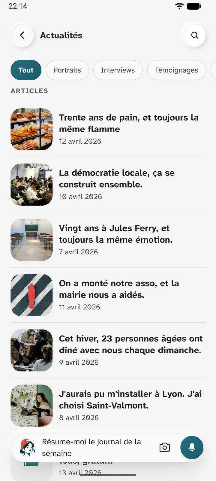 Actualités : les articles de la commune, chacun avec sa date de publication.