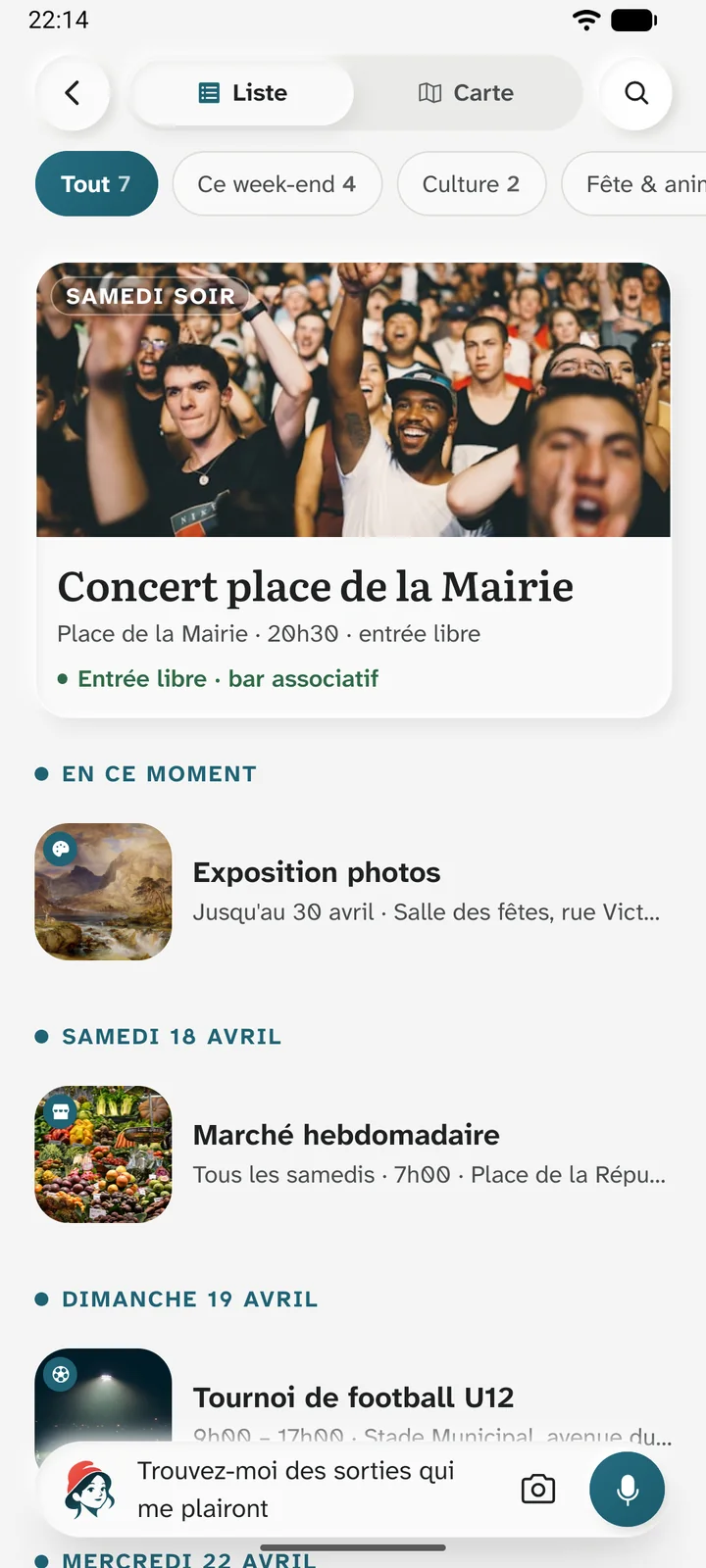 Agenda : les événements de Saint-Valmont, rangés par jour ; en bas, Françoise propose de trouver les sorties qui plairont à Julie.