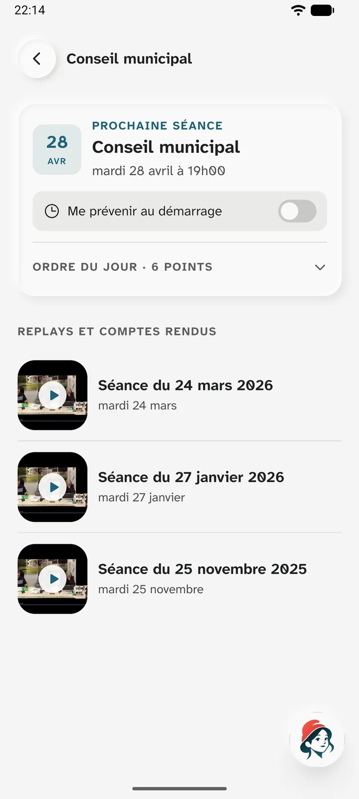 Conseil municipal : la prochaine séance et son ordre du jour, puis les replays des séances passées.