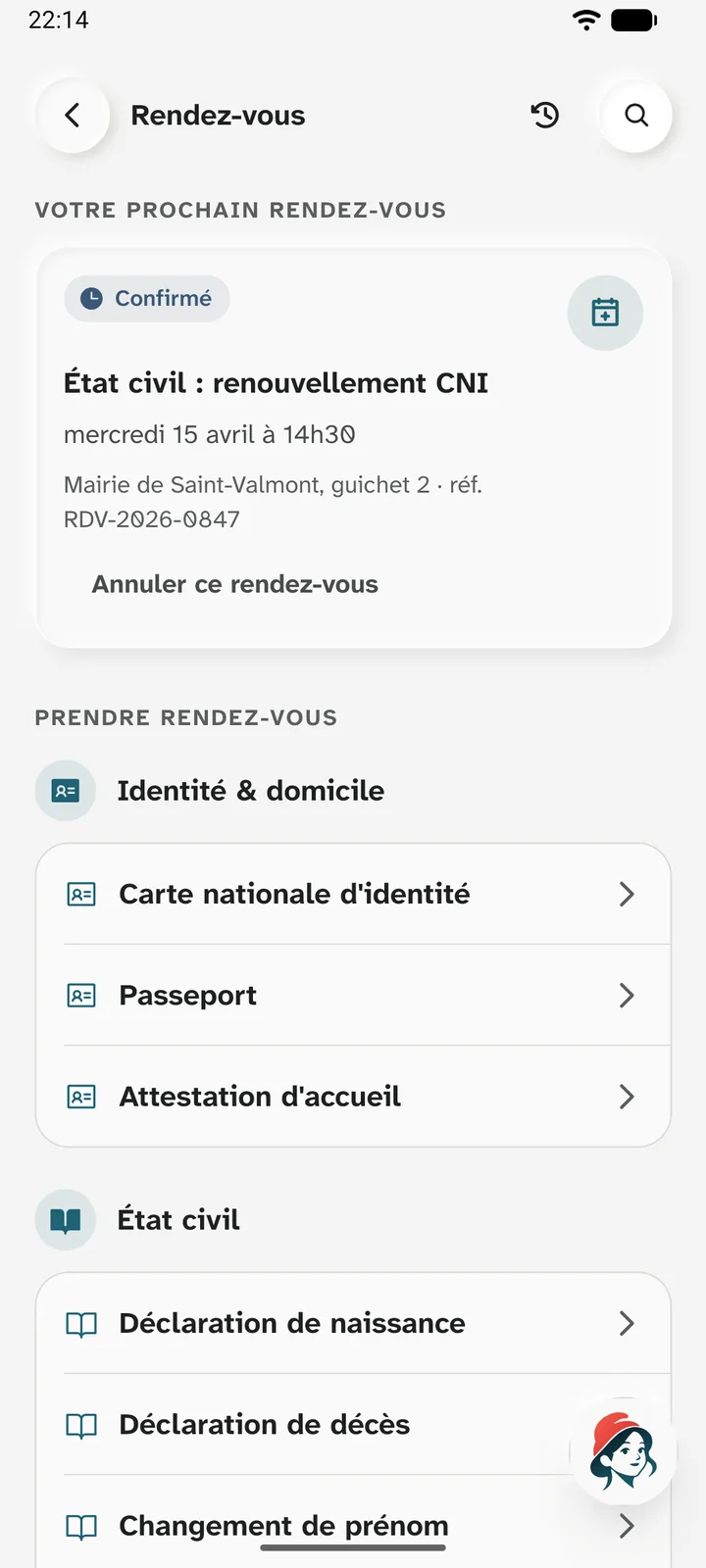 Rendez-vous : le prochain rendez-vous de Julie, confirmé, puis les motifs pour en prendre un nouveau.
