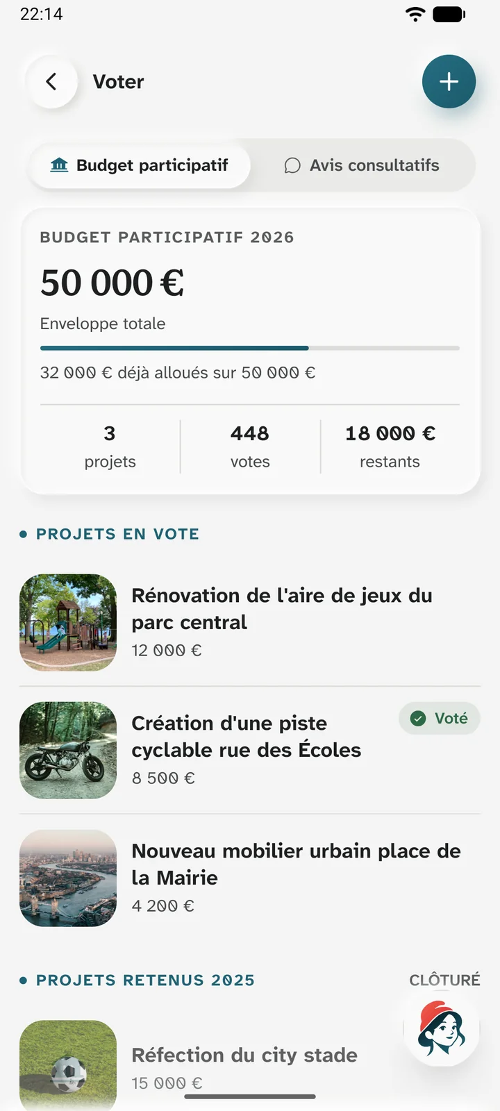 Voter : le budget participatif 2026, son enveloppe, et les projets soumis au vote des habitants.